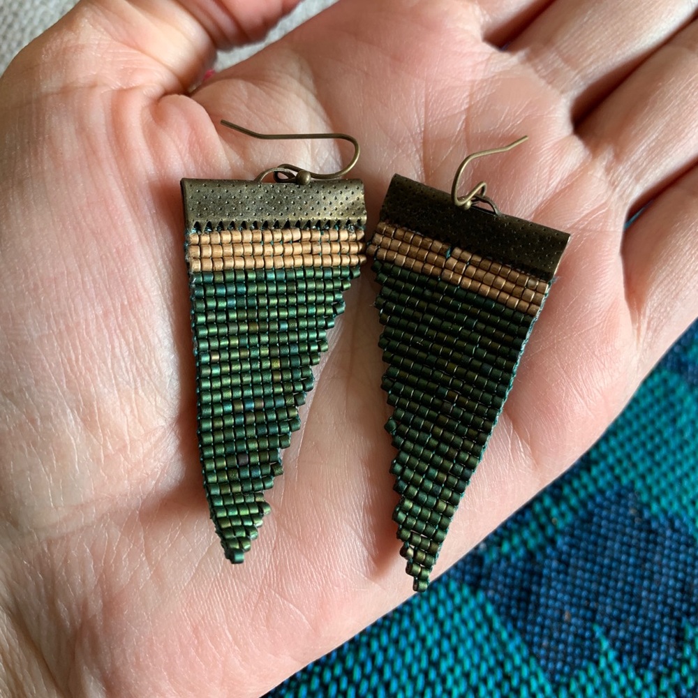 Hand Beaded Triangle Earrings